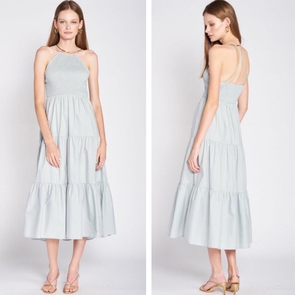 En Saison Ida Seafoam Blue Cotton Poplin Midi Dress Size S - Picture 2 of 15